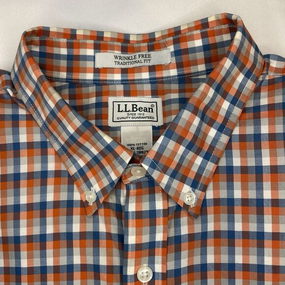 LL Bean Mens Tall Orange Plaid Traditional Fit Button Down Outdoor XL - Picture 4 of 13